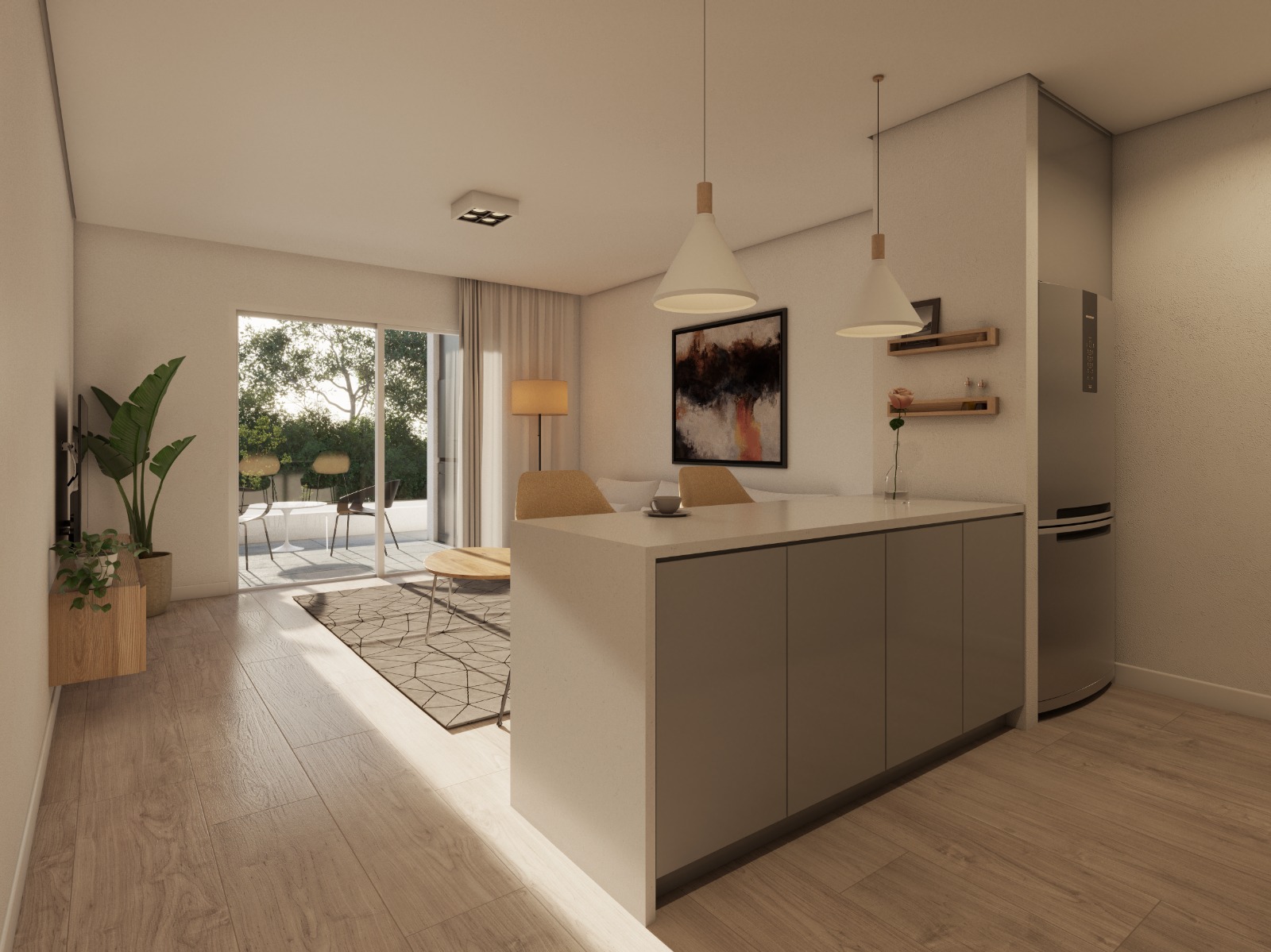 Interior de cocina moderna con isla