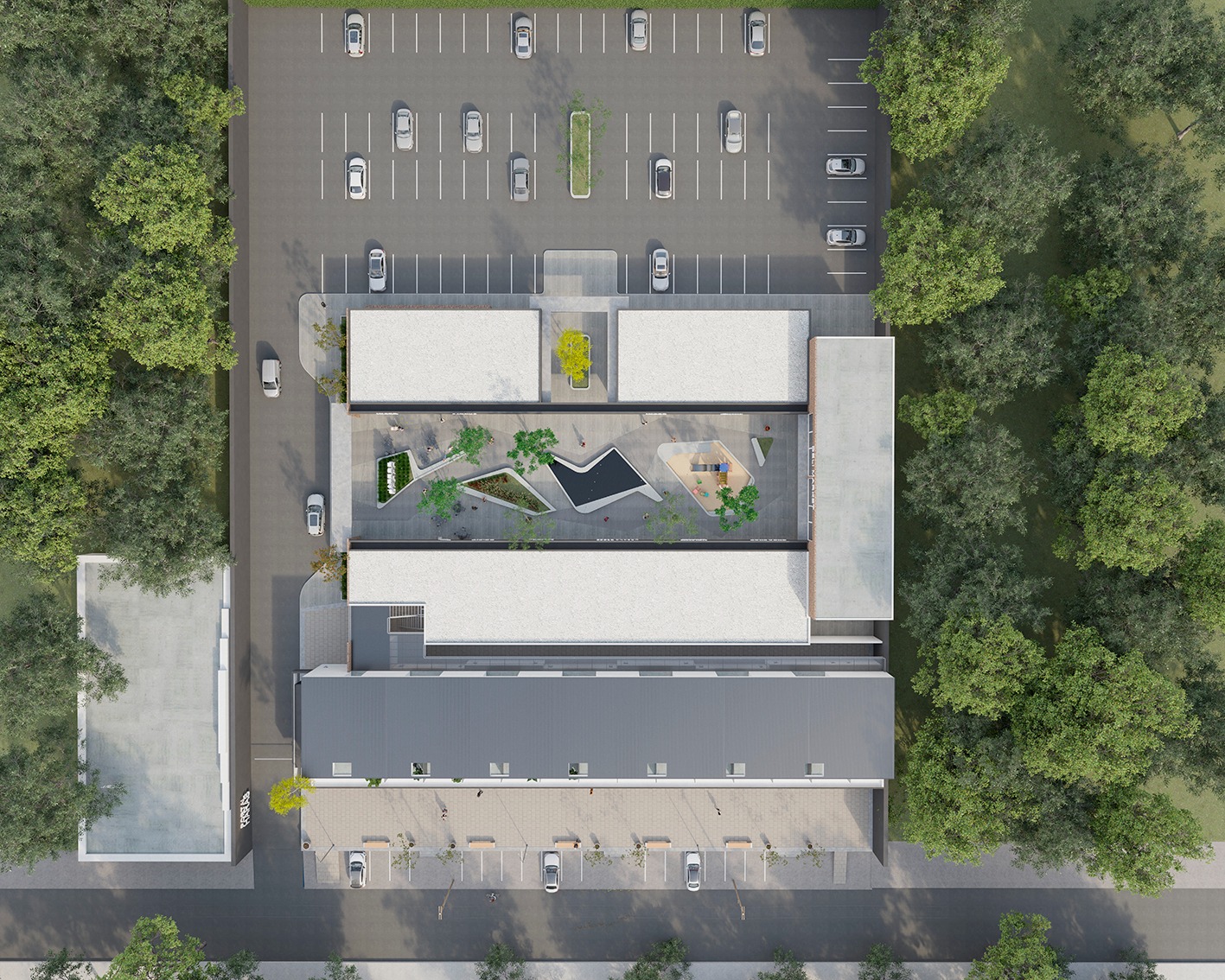 Vista aérea en perspectiva del proyecto completo